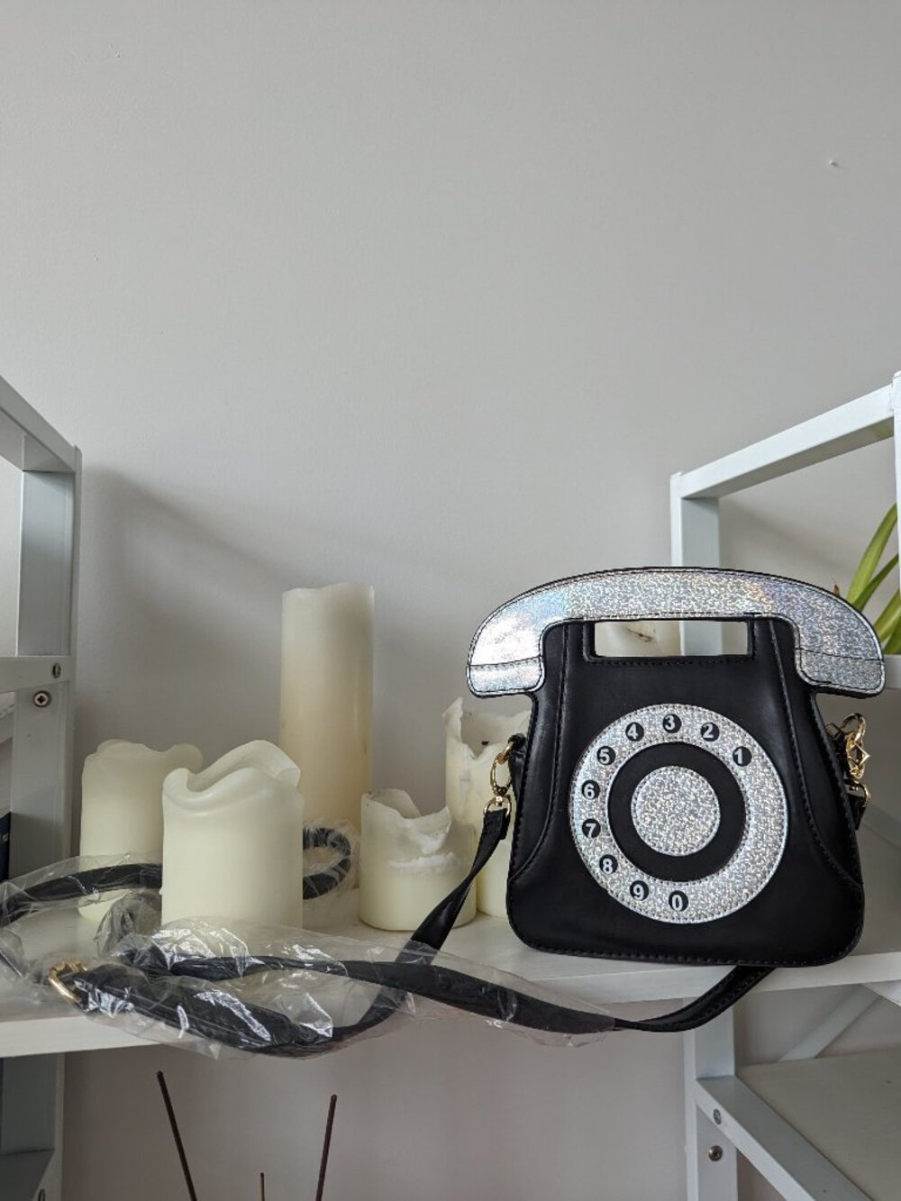 Brand New Telephone Purse Black and Silver Burning Man